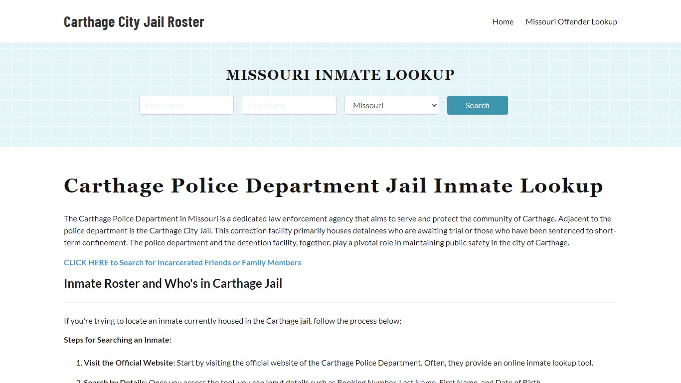 Carthage Police Department & City Jail, MO Inmate Roster, Arrests, Mugshots